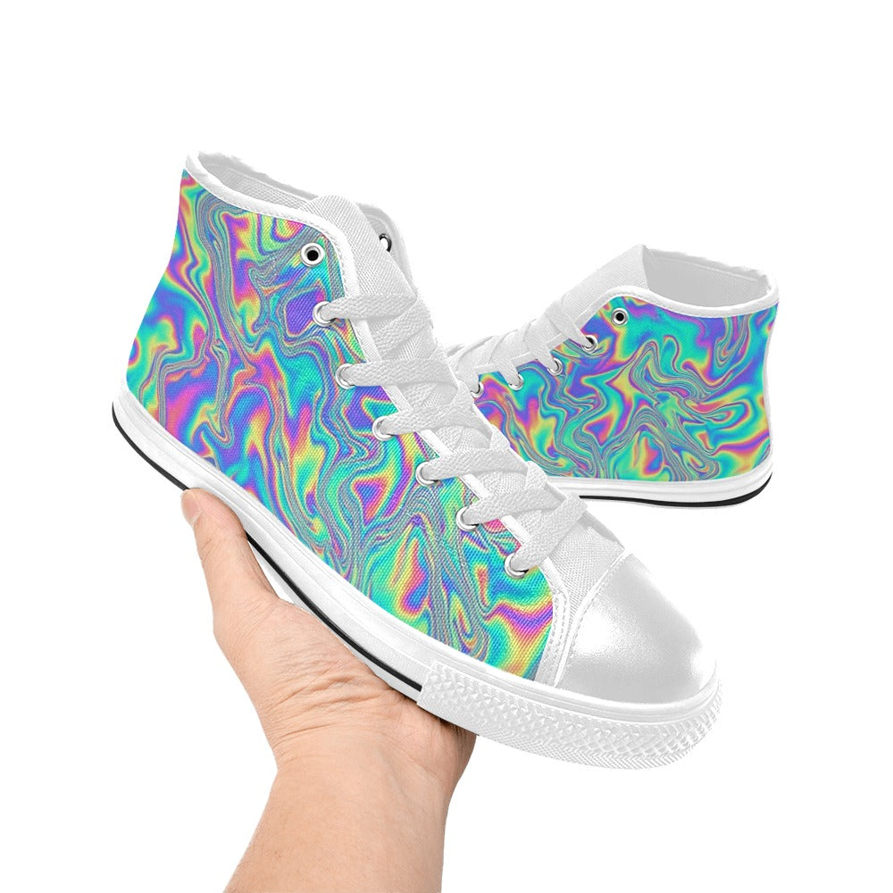 MEN'S Holographic Tribal Blaze 4 High Top Canvas Vibrant Chaos Custom Sneakers