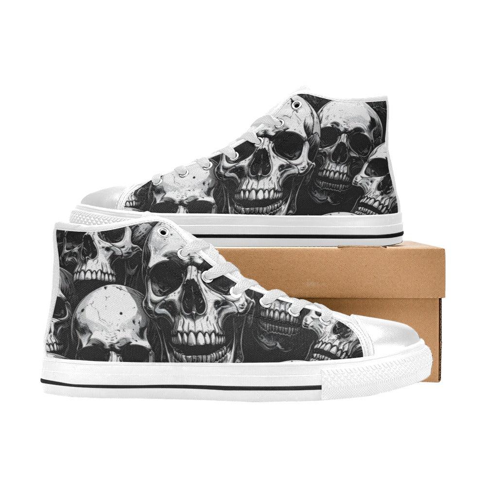 WOMEN'S Aggressive Comic Skull Black High Top Canvas Cottagecore Custom Sneakers