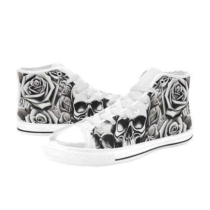 WOMEN'S Skull Roses Black White High Top Canvas Wallpaper Art Custom Sneakers