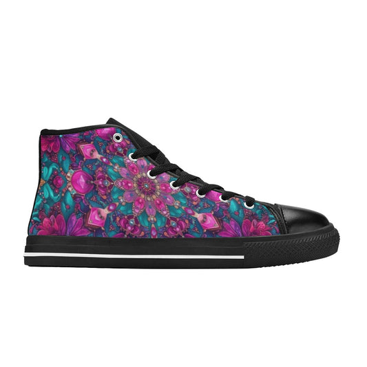 WOMEN'S Feminine Jeweled Skull High Top Canvas Neon Fantasy Custom Shoes