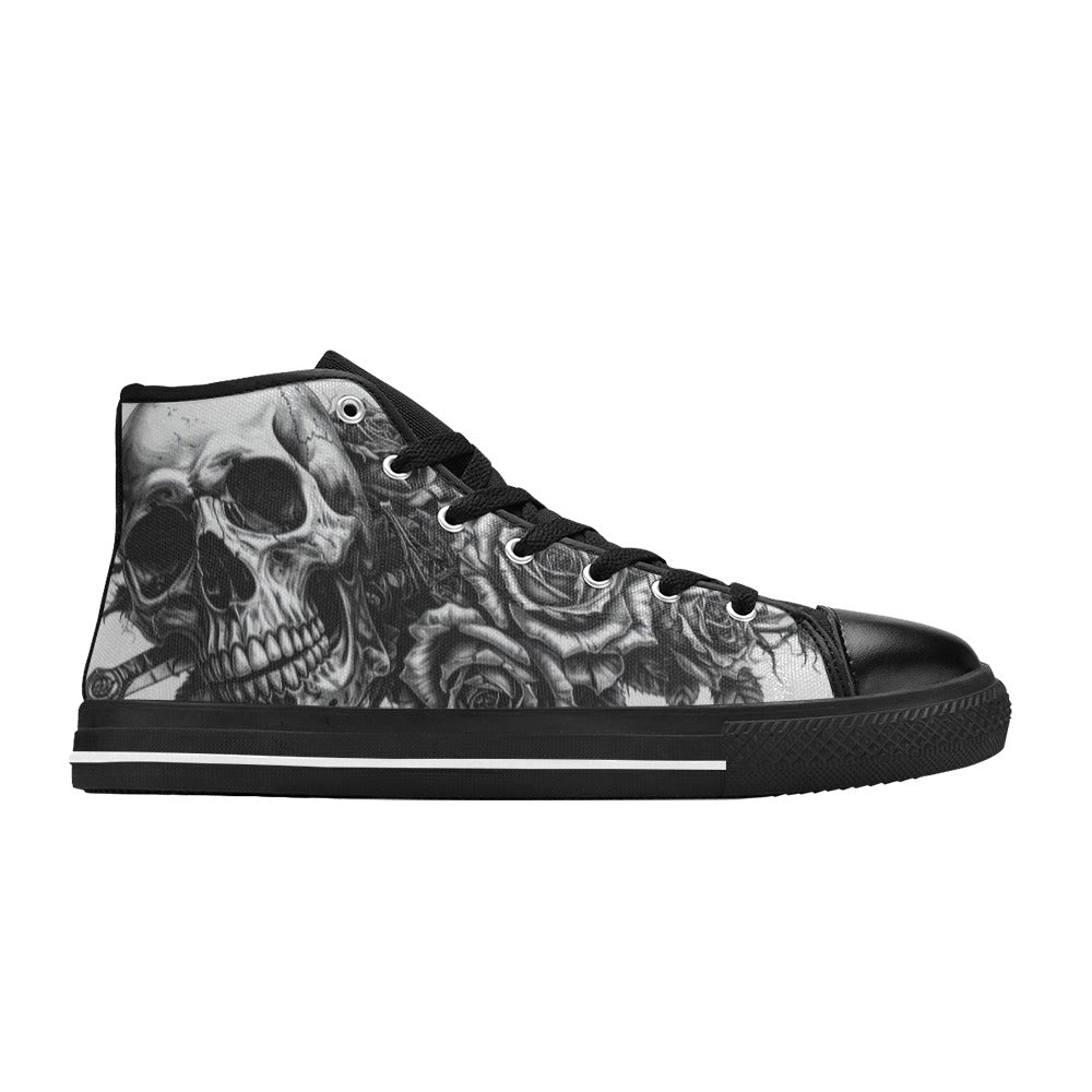 Biker Skull Dark Art Women's Gothic High Top Canvas Shoes | Freaky Shoes®