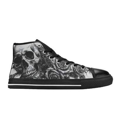 Biker Skull Dark Art Women's Gothic High Top Canvas Shoes | Freaky Shoes®