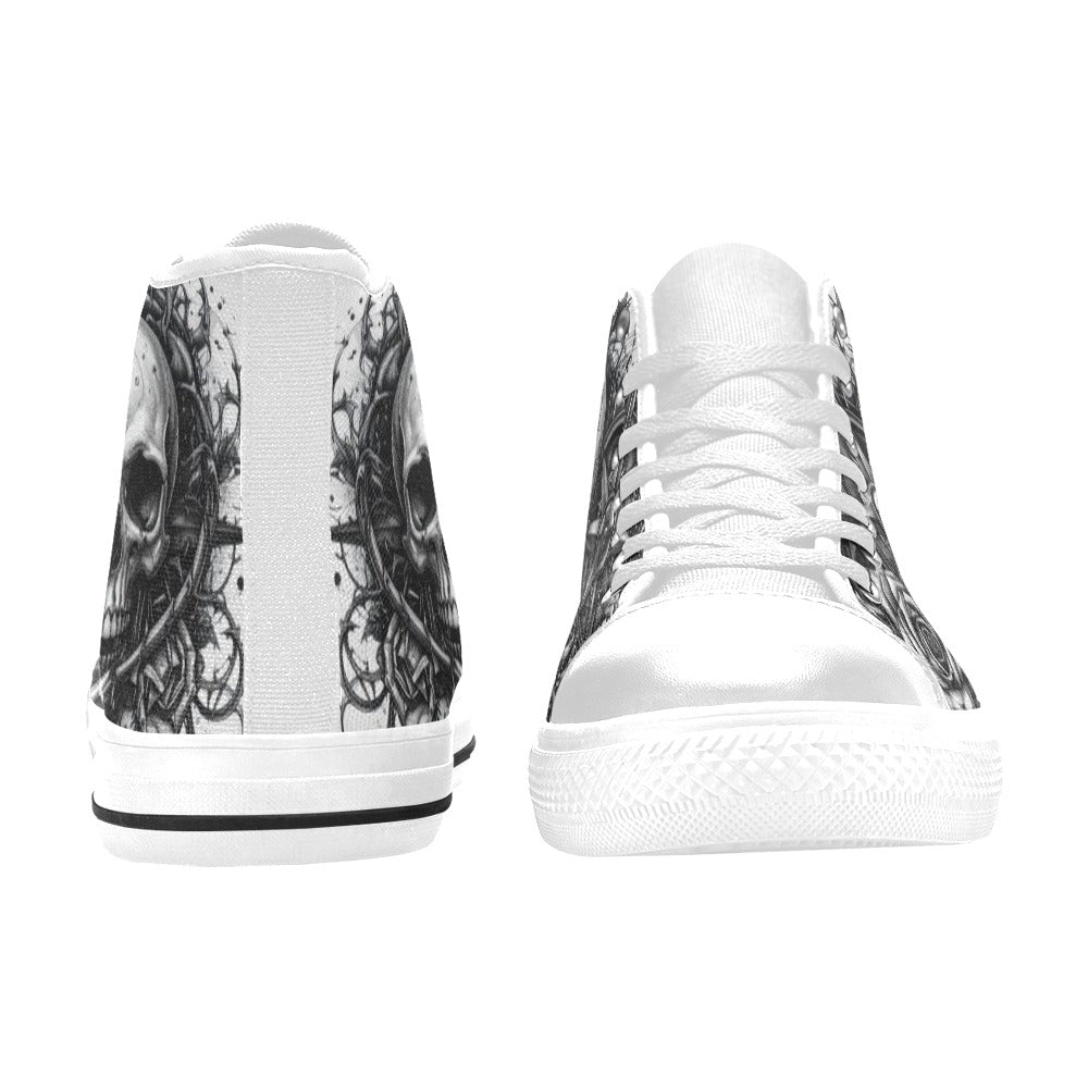 Grey Skull Dark Art Women's Gothic High Top Canvas Shoes | Freaky Shoes®