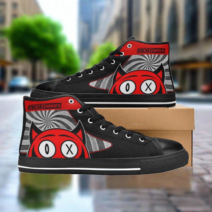Custom Men's Devil high-top canvas shoes with bold all-over art — Freaky Shoes