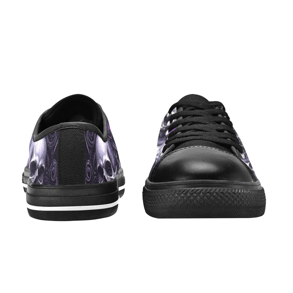 KIDS' Skull Butterfly Purple Iridescent Low Top Canvas Wallpaper Art Custom Shoes