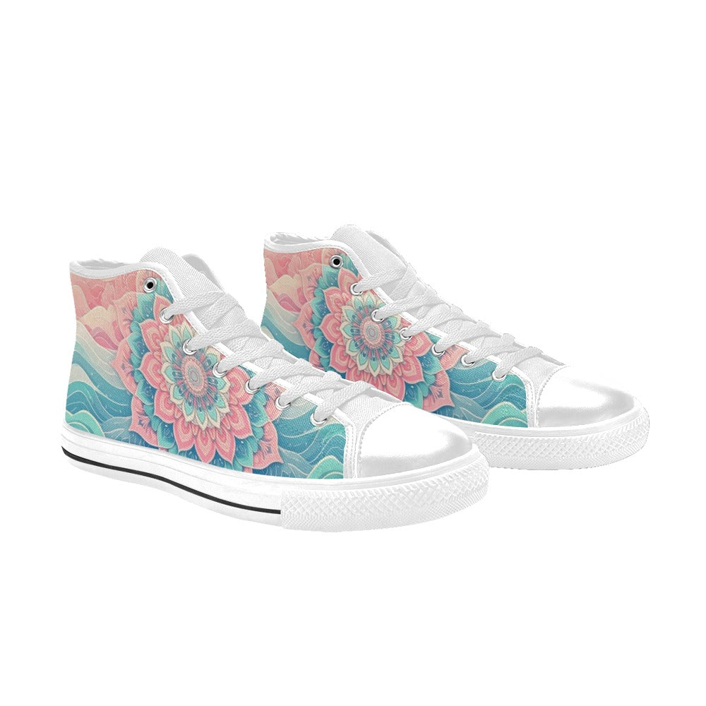 WOMEN'S Pastel Wave Mandala High Top Canvas Surreal Sneakers