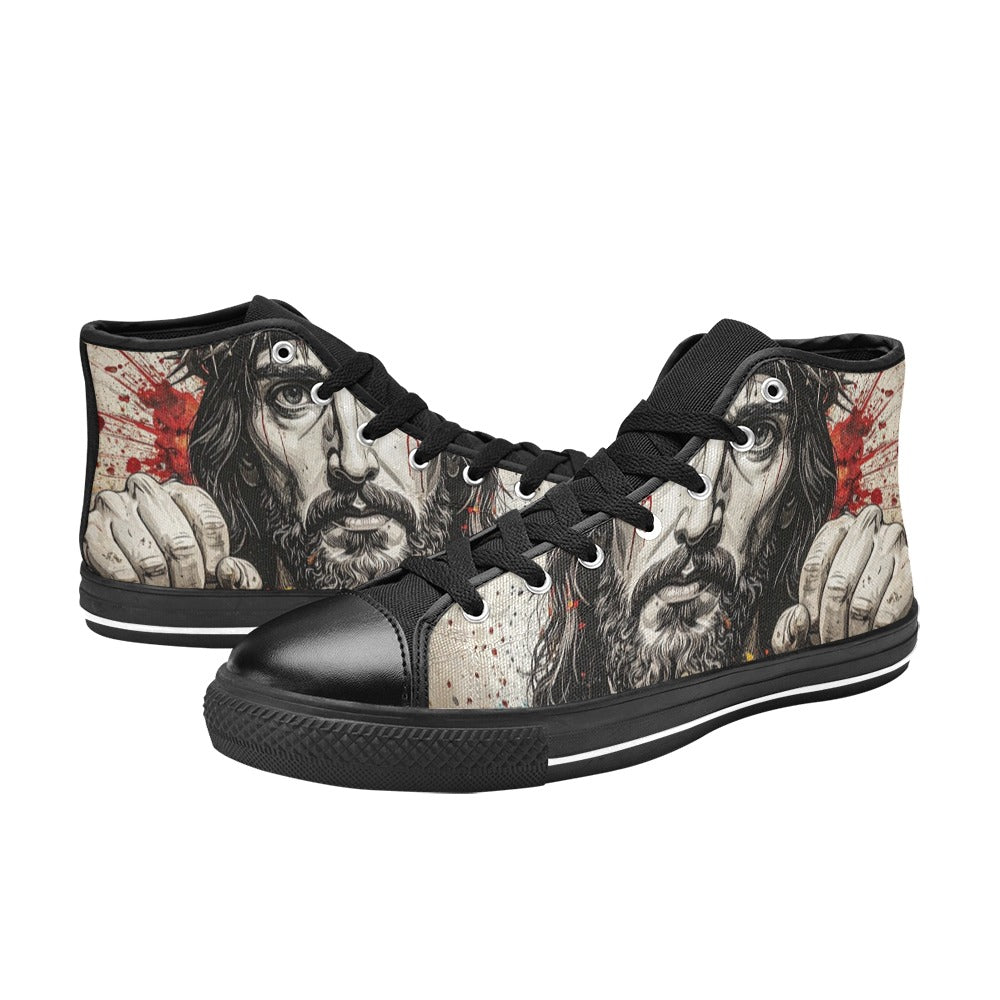 WOMEN'S Jesus_Ht_07 High Top Canvas Grunge Sneakers