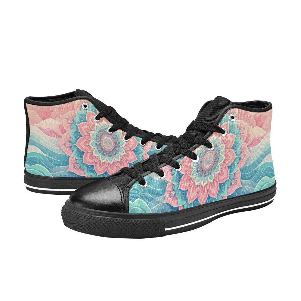 WOMEN'S Pastel Wave Mandala High Top Canvas Aesthetic Custom Shoes
