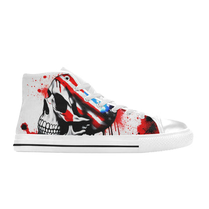 WOMEN'S Patriotic Splatter Skull Art High Top Canvas Cottagecore Shoes