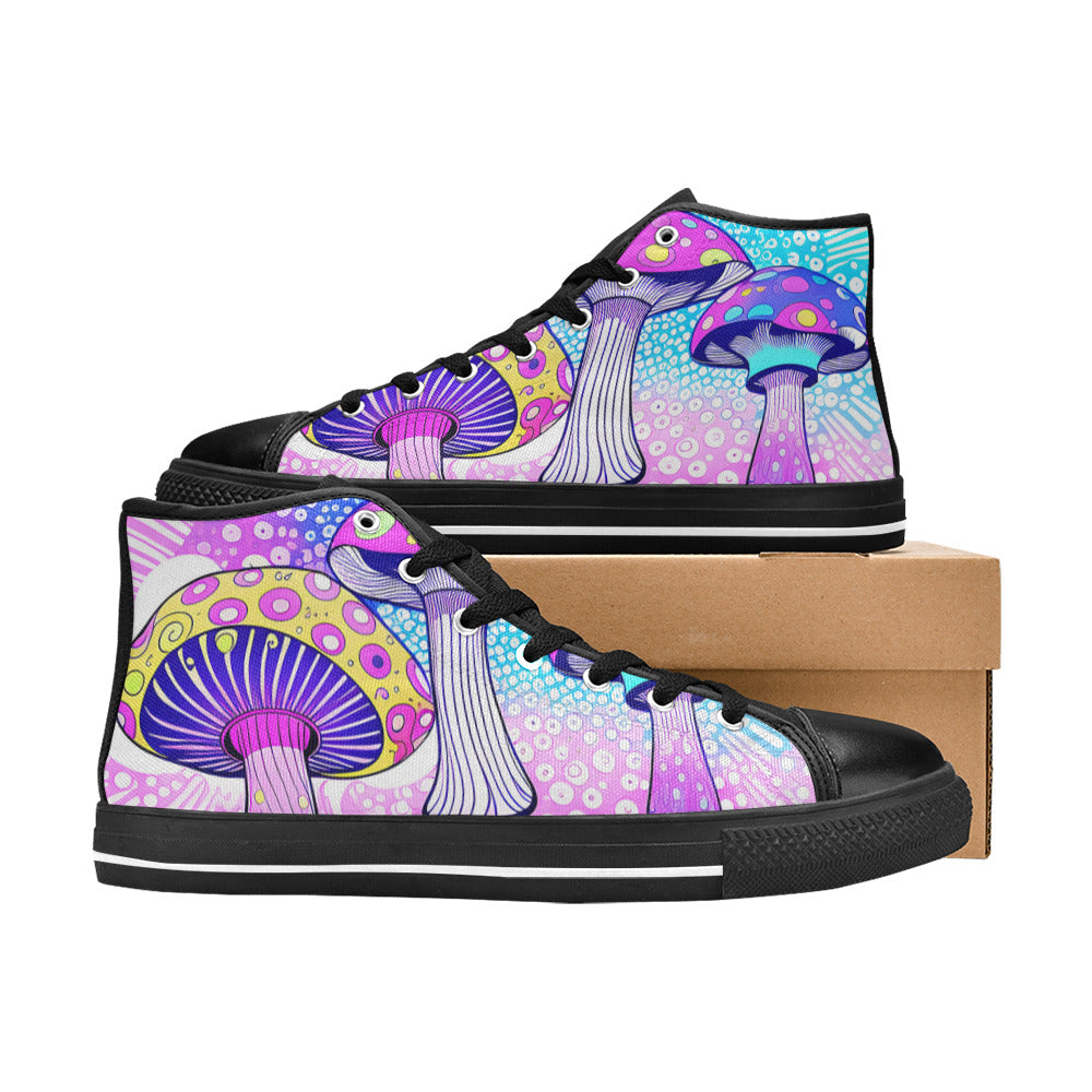 MEN'S Magic Mushrooms Art 2 High Top Canvas Surreal Shoes