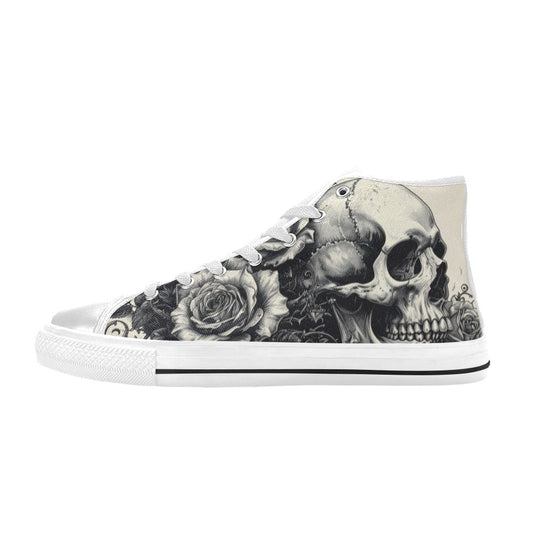 Black White Skull Women's Gothic Art High Top Canvas Shoes | Freaky Shoes®
