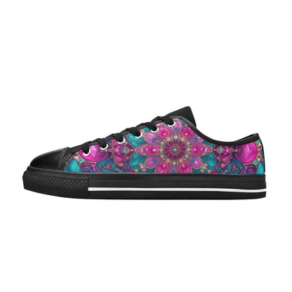 KIDS' Feminine Jeweled Skull Low Top Canvas Surreal Sneakers