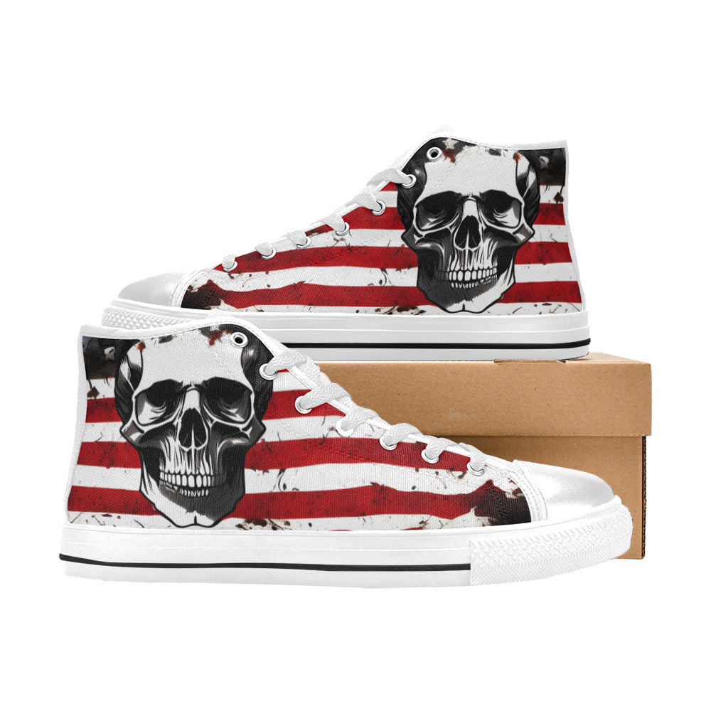 WOMEN'S Patriotic Skull Art High Top Canvas Vibrant Chaos Custom Shoes