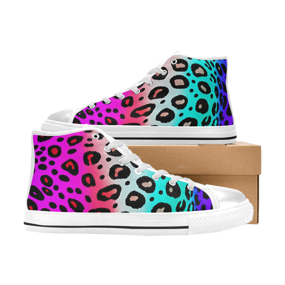 MEN'S Colored Leopard Print Art High Top Canvas Cottagecore Shoes