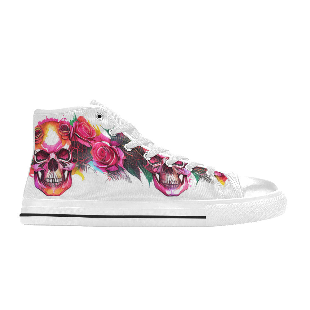 MEN'S Skulls Roses Deluxe 11 High Top Canvas Wallpaper Art Sneakers