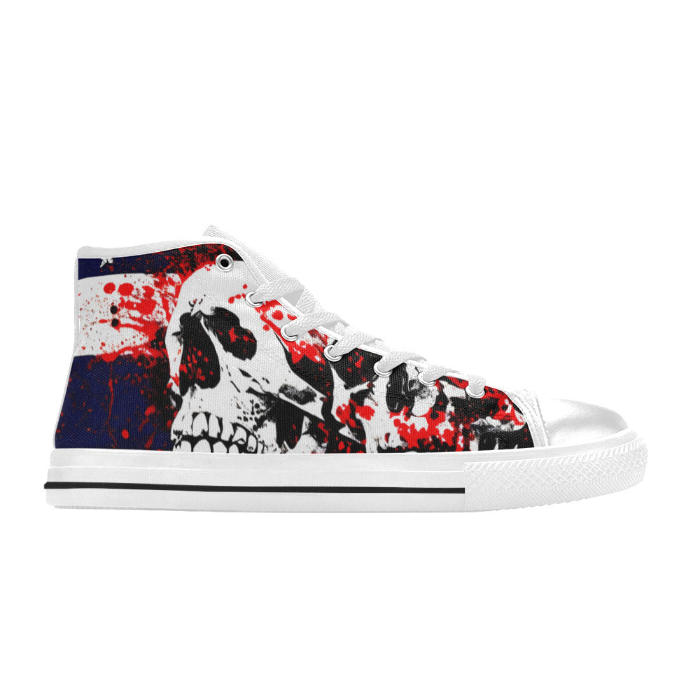 WOMEN'S Patriotic Splatter Skulls High Top Canvas Vibrant Chaos Custom Sneakers