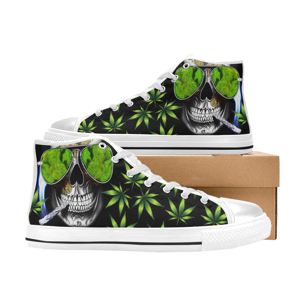 WOMEN'S Cc 420 Skull Weed High Top Canvas Surreal Custom Sneakers