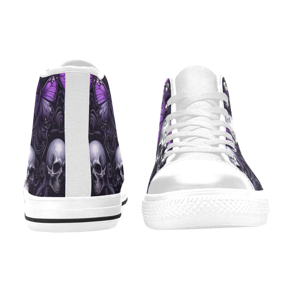 WOMEN'S Skull Butterfly Purple Iridescent High Top Canvas Y2K Custom Sneakers