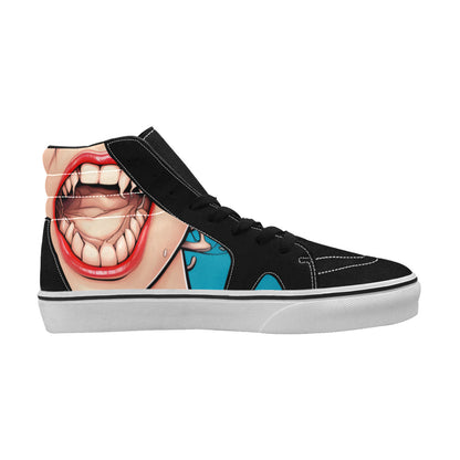 WOMEN'S Comic Mouth Art Two High Top Skateboarding Neon Fantasy Custom Sneakers