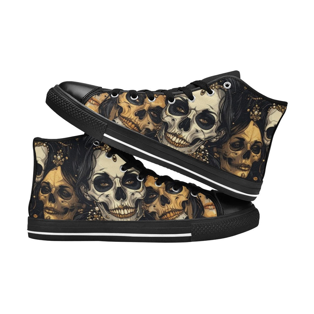 WOMEN'S Dark Glamour Skull Jewels High Top Canvas Grunge Custom Shoes