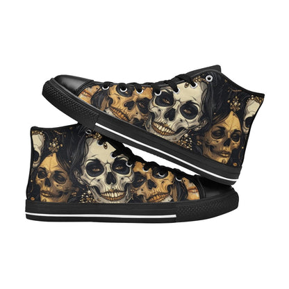 WOMEN'S Dark Glamour Skull Jewels High Top Canvas Grunge Custom Shoes