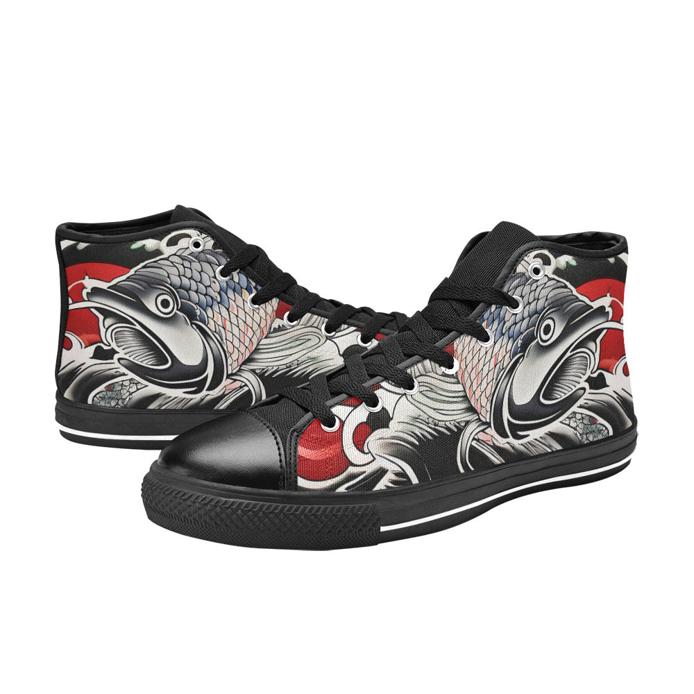 MEN'S Japanese Fish Art 3 High Top Canvas Vivid Shoes