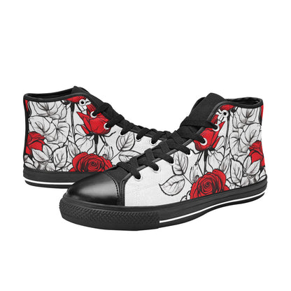MEN'S Red Roses Pen Ink High Top Canvas Cottagecore Sneakers