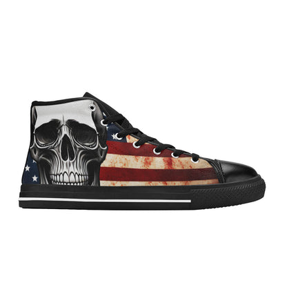 WOMEN'S Patriotic Skull Flag High Top Canvas Y2K Custom Sneakers