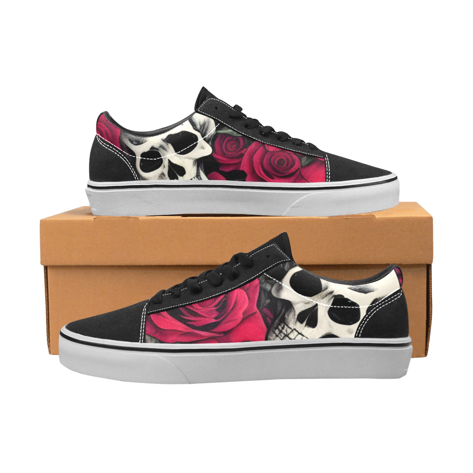 WOMEN'S 8X - Skulls Roses Low Top Skateboarding Wallpaper Art Sneakers