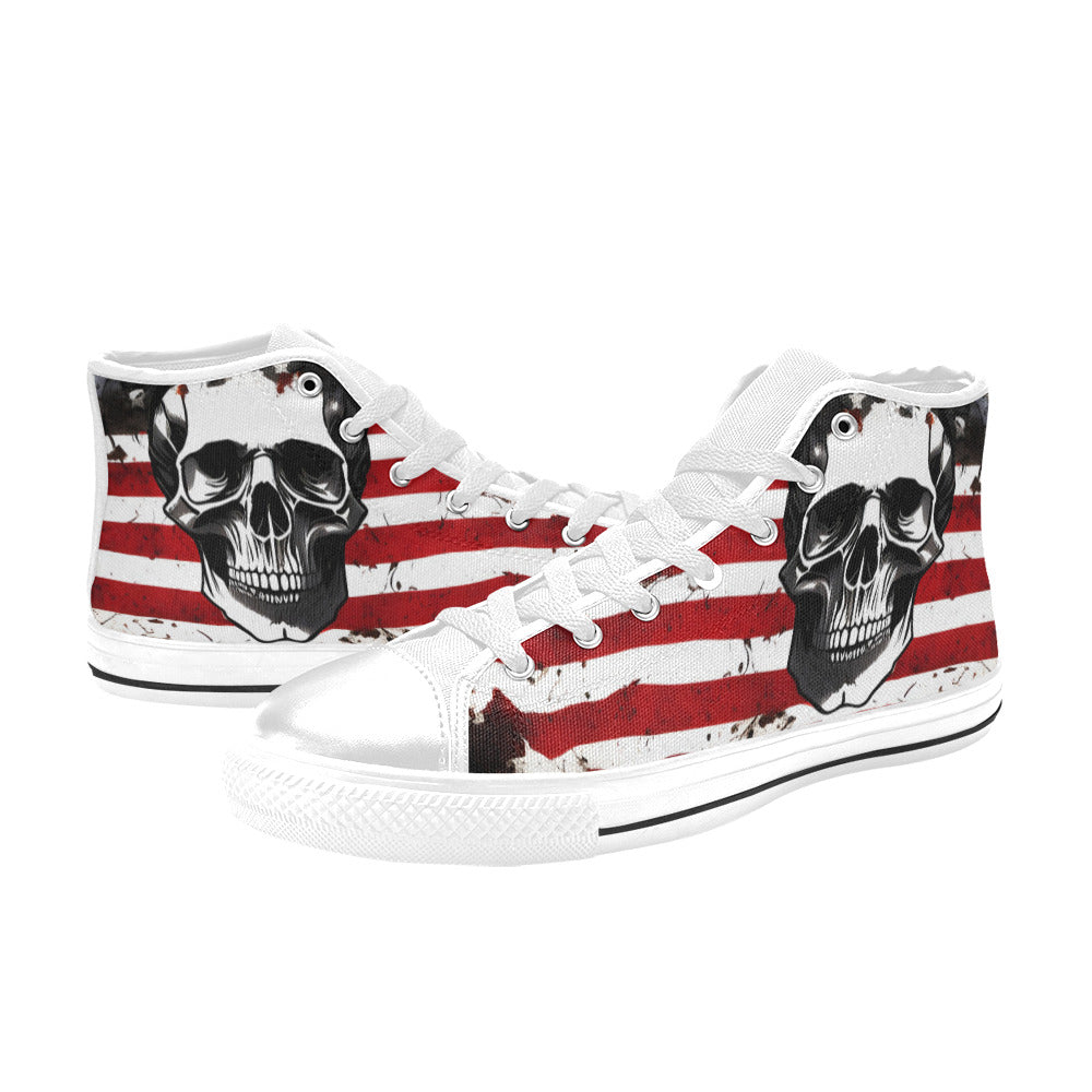 WOMEN'S Patriotic Skull Art High Top Canvas Vibrant Chaos Custom Shoes