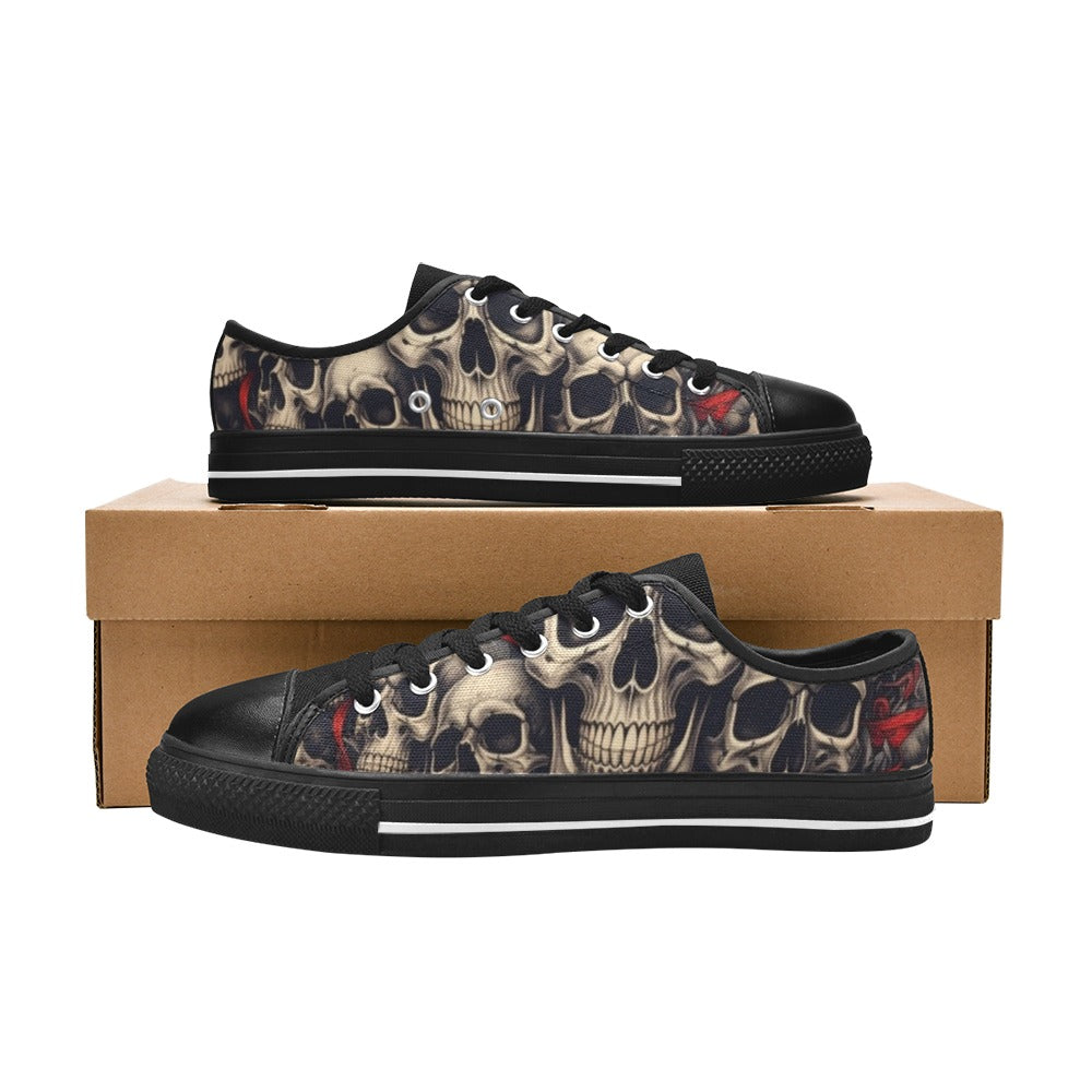 WOMEN'S Patriotic Skull Flag Low Top Canvas Grunge Custom Shoes