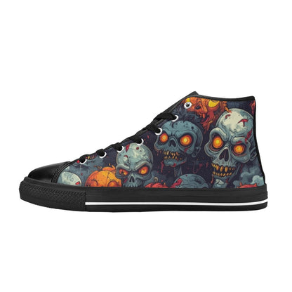 Halloween Zombie Horror Repeat Lots of overlapping Skull Cartoon Art Pattern Gritty 40373 High Top Canvas Shoes for Kid (Model 017)