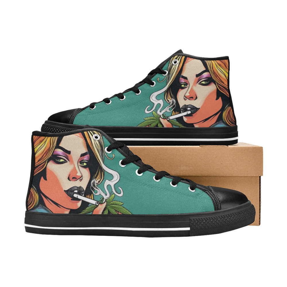 MEN'S Comic Book Art Woman High Top Canvas Surreal Sneakers