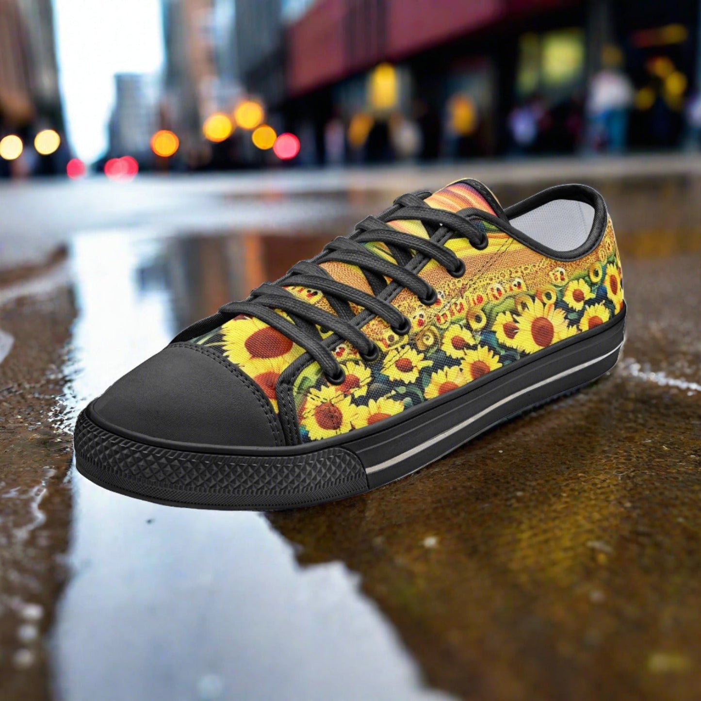 Cherry Blossom Red Gold Wearable Bold Art - Freaky Shoes | Custom Art Sneakers