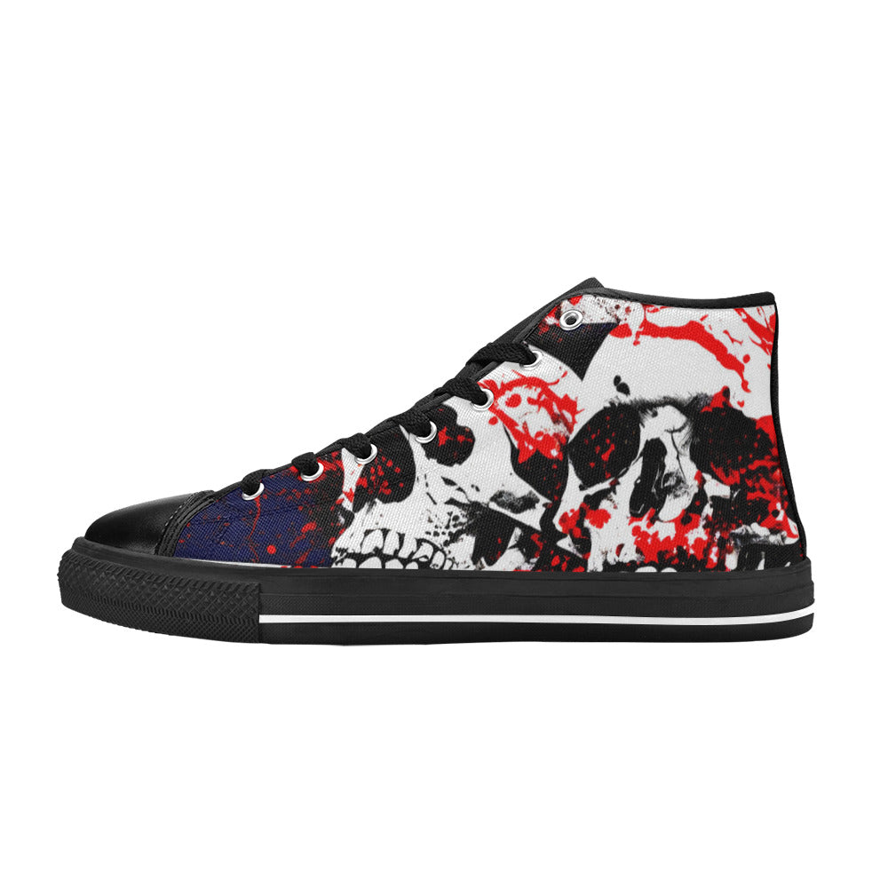 WOMEN'S Patriotic Splatter Skulls High Top Canvas Dark Academia Custom Shoes