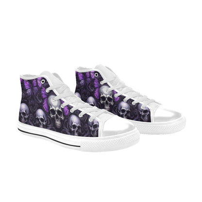 WOMEN'S Skull Butterfly Purple Iridescent High Top Canvas Y2K Custom Sneakers