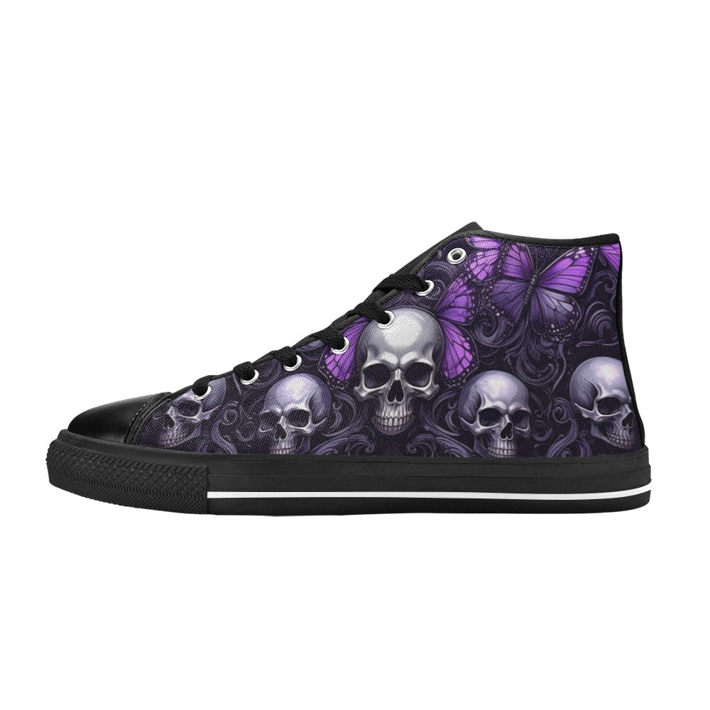 MEN'S Skull Butterfly Purple Iridescent High Top Canvas Vibrant Chaos Shoes