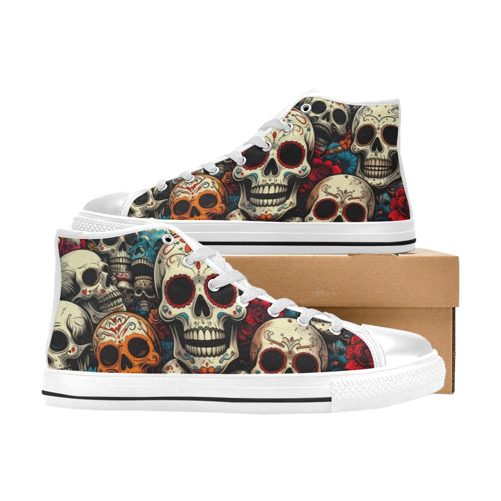 WOMEN'S Aggressive Halftone Sugar Skull High Top Canvas Aesthetic Custom Sneakers