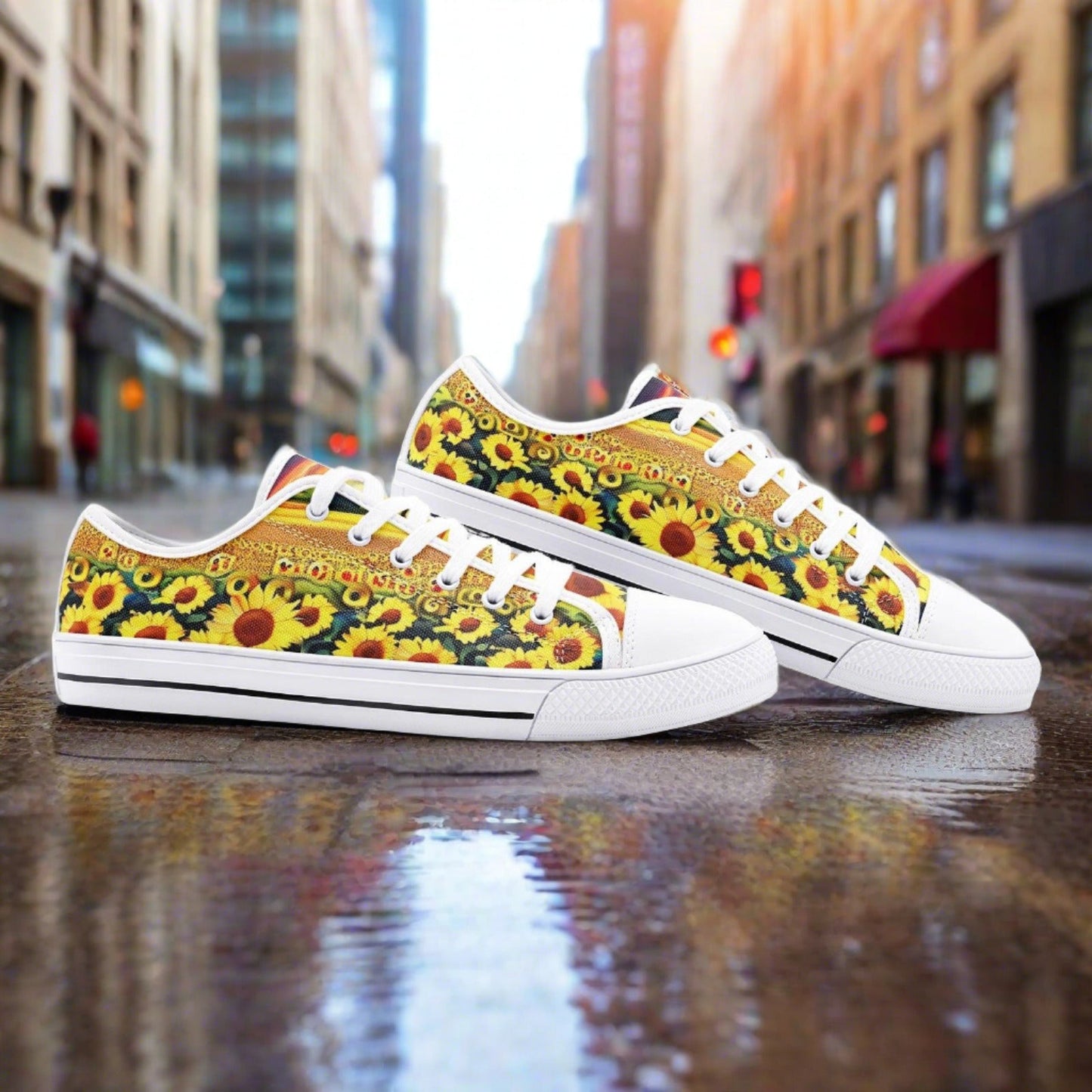 Cherry Blossom Red Gold Wearable Bold Art - Freaky Shoes | Custom Art Sneakers