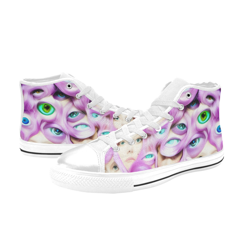 WOMEN'S Cc Wall Eyes Trippy High Top Canvas Vibrant Chaos Custom Sneakers