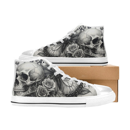 Gothic Skull Men's Dark Art Rose High Top Canvas Shoes | Freaky Shoes®