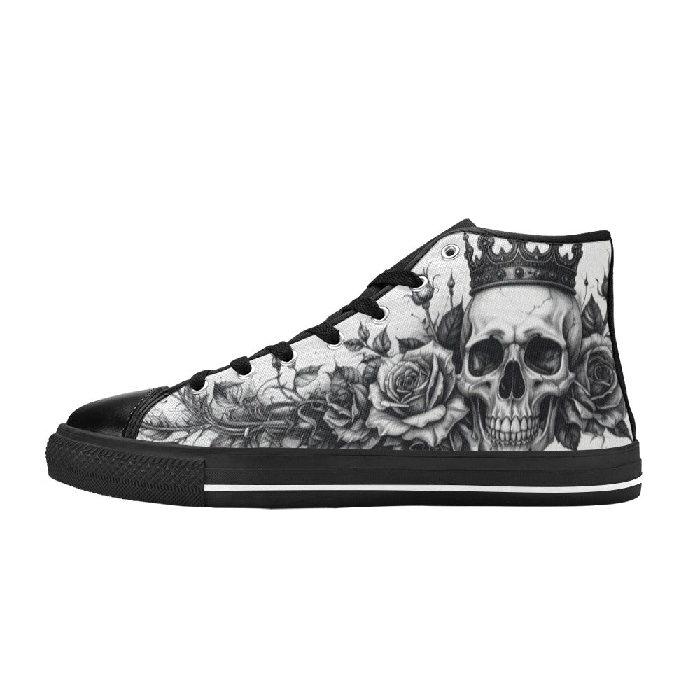 Skull Monochrome Gothic Women's Dark Art High Top Canvas Shoes | Freaky Shoes®