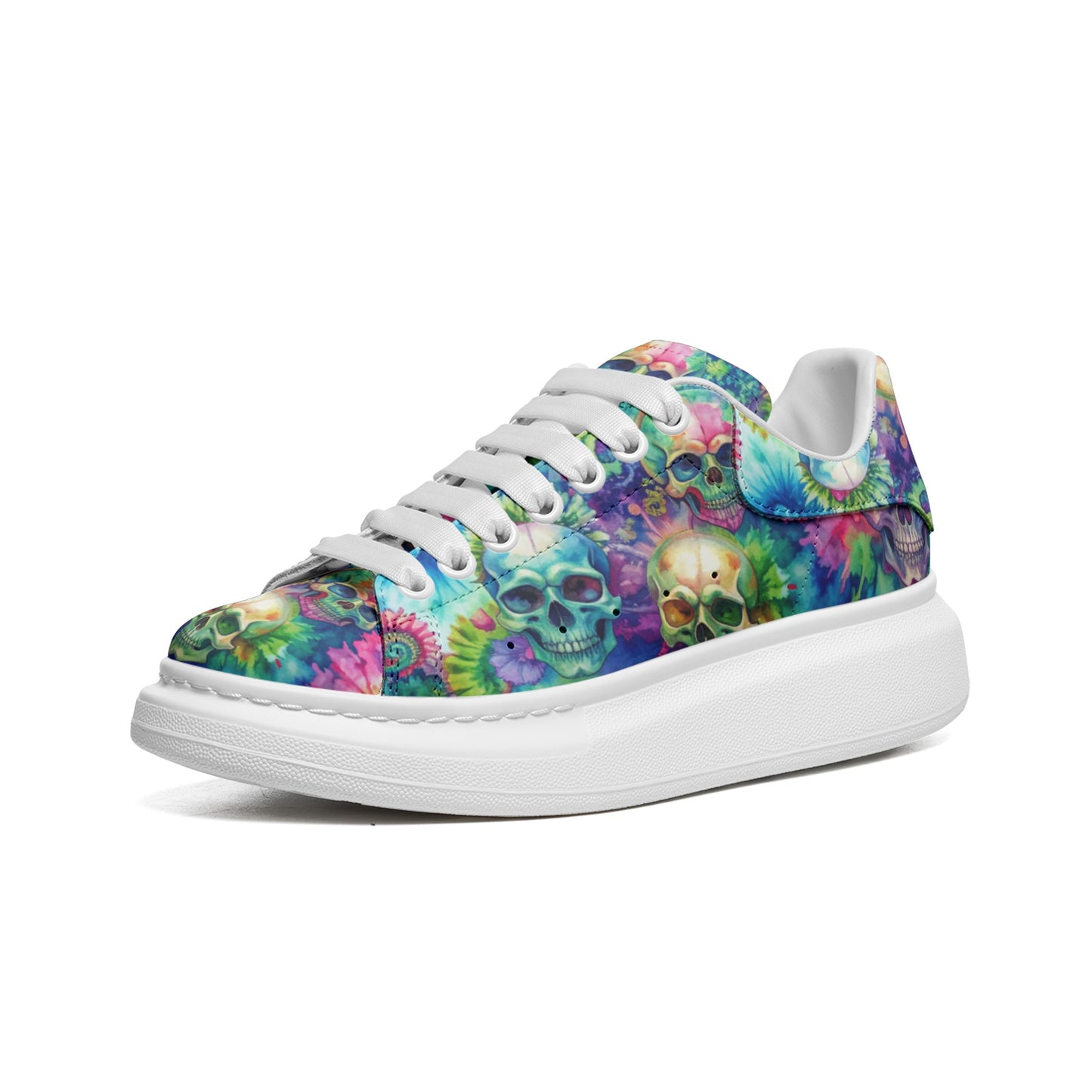Tie Dye Skulls Platform Custom Sneakers | Unisex | Freaky Shoes®