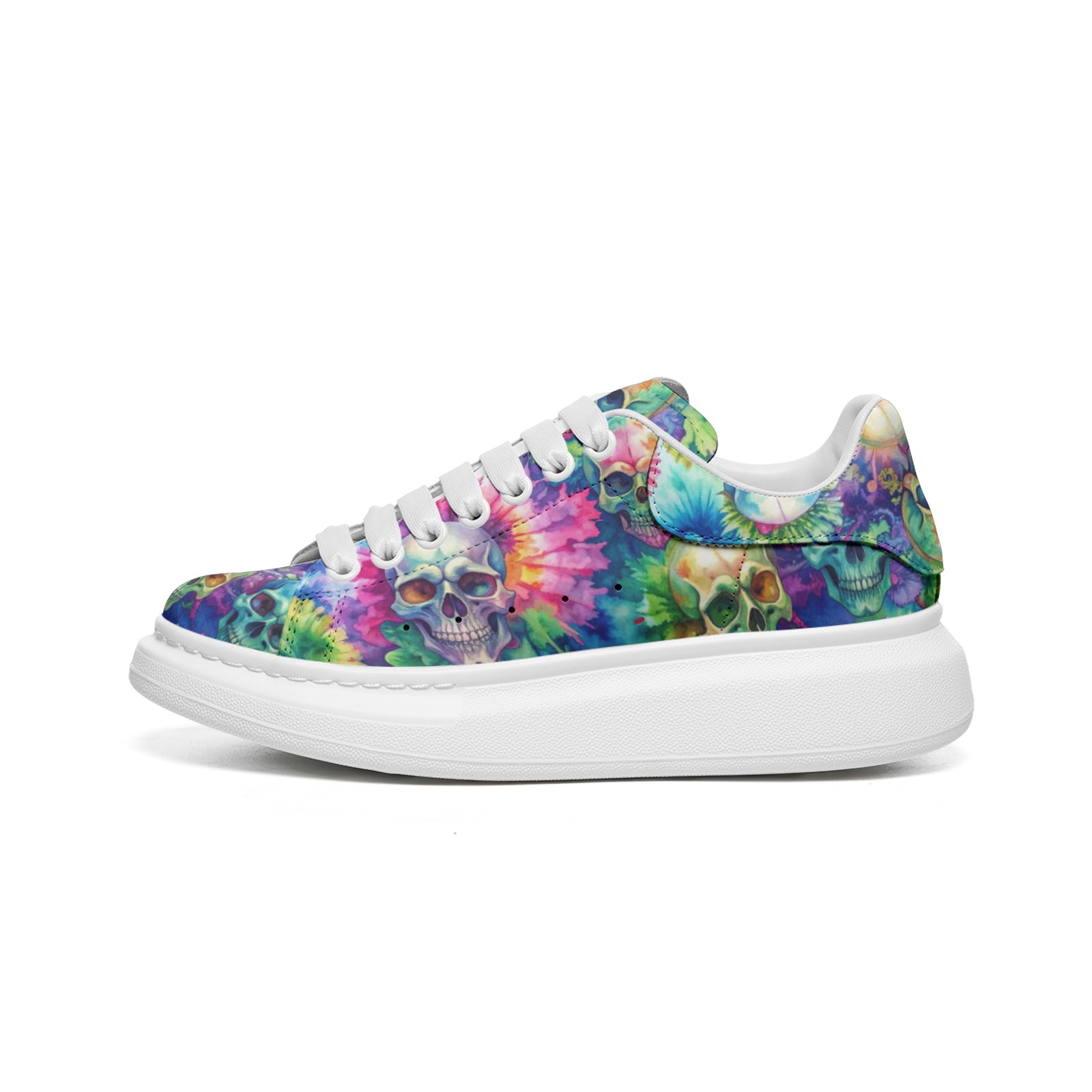 Tie Dye Skulls Platform Custom Sneakers | Unisex | Freaky Shoes®