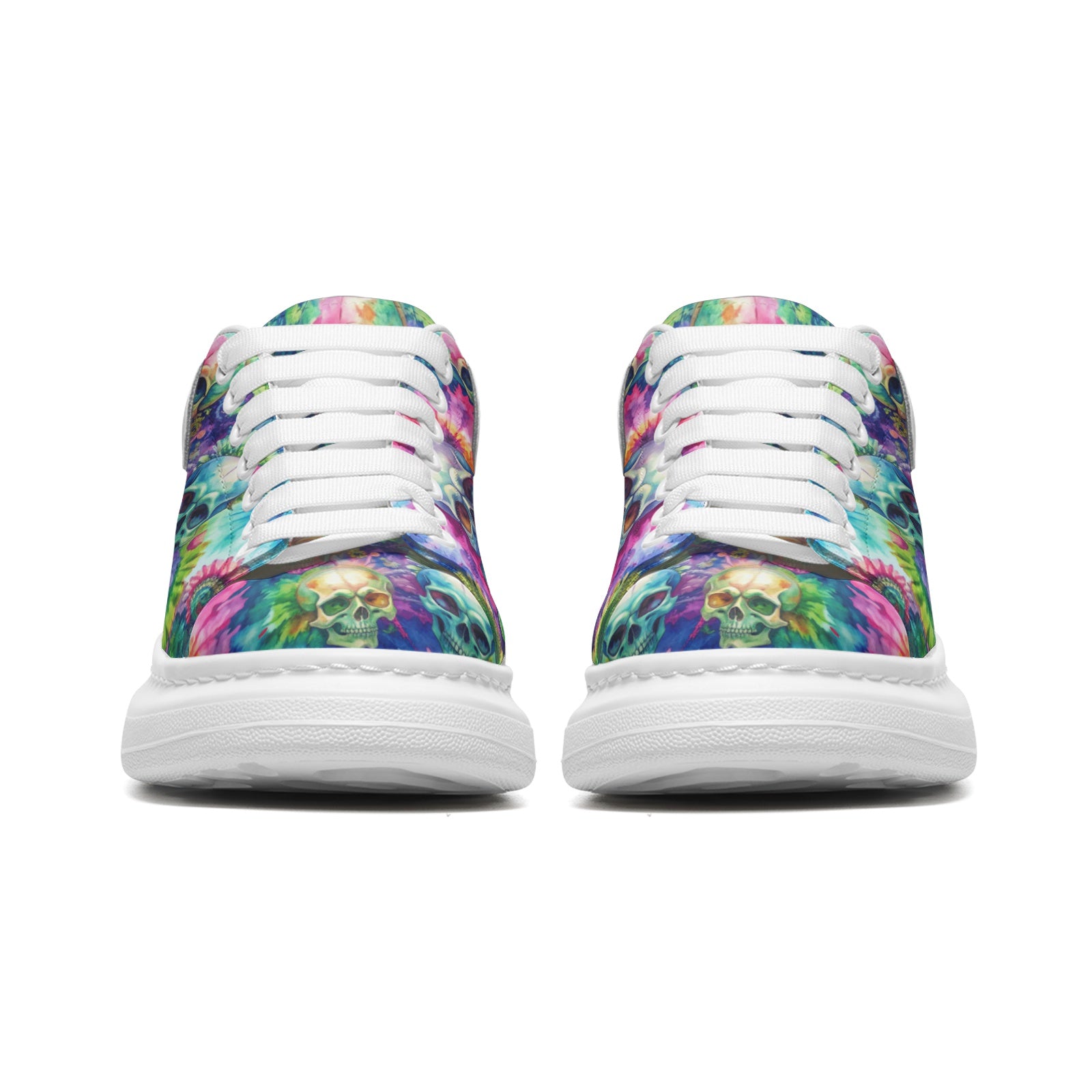 Tie Dye Skulls Platform Custom Sneakers | Unisex | Freaky Shoes®