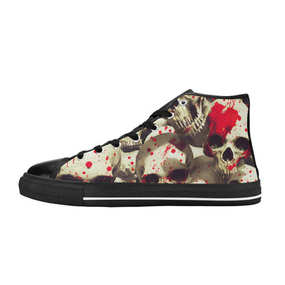 WOMEN'S Splatter Skulls 2 High Top Canvas Cottagecore Custom Sneakers