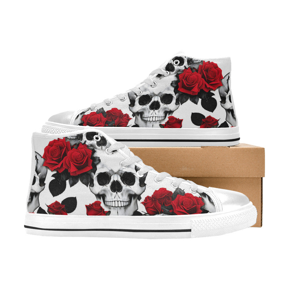 WOMEN'S Skulls Roses Deluxe 7 High Top Canvas Dark Academia Shoes