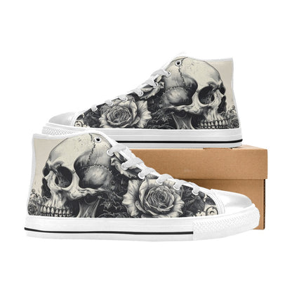 Gothic Skull Art Women's Dark Rose Collection High Top Canvas Shoes | Freaky Shoes®