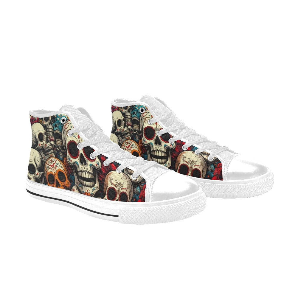 WOMEN'S Aggressive Halftone Sugar Skull High Top Canvas Aesthetic Custom Sneakers