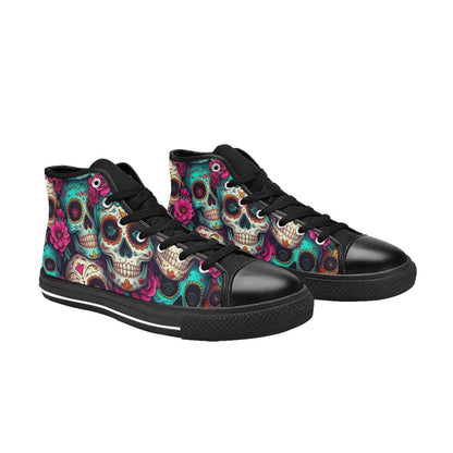 MEN'S Sugar Skull Gold Ornate High Top Canvas Cottagecore Sneakers